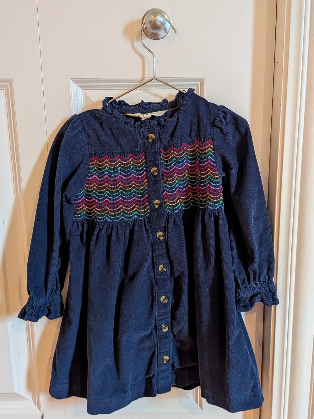 Mini Boden Kids' Smocked Navy Corduroy Dress, Size 2-3T